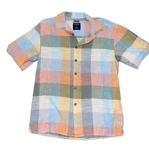 TRUST Men’s Pastel Plaid Casual Short Sleeve Button Up Size L
